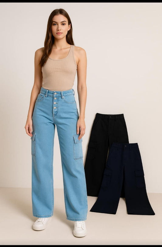 Women’s High-Waisted Wide-Leg Cargo Jeans